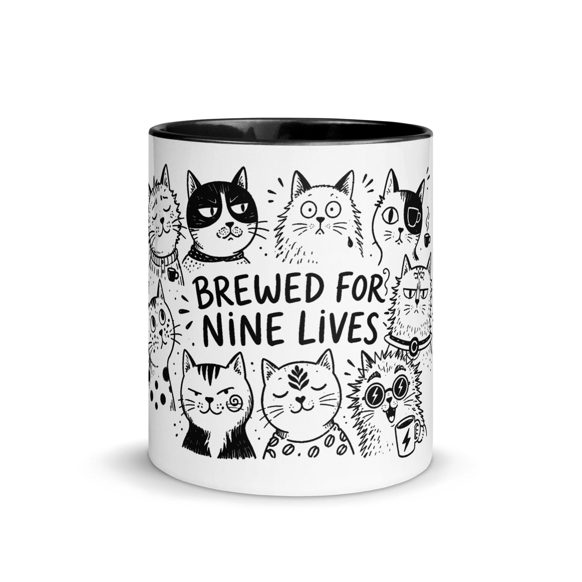 Brewed for Nine Lives Cat Mug with Color Inside - Image 3