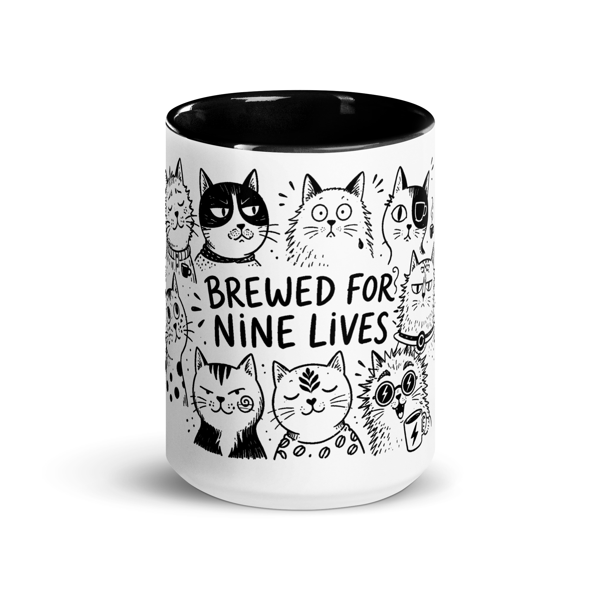 Brewed for Nine Lives Cat Mug with Color Inside - Image 6