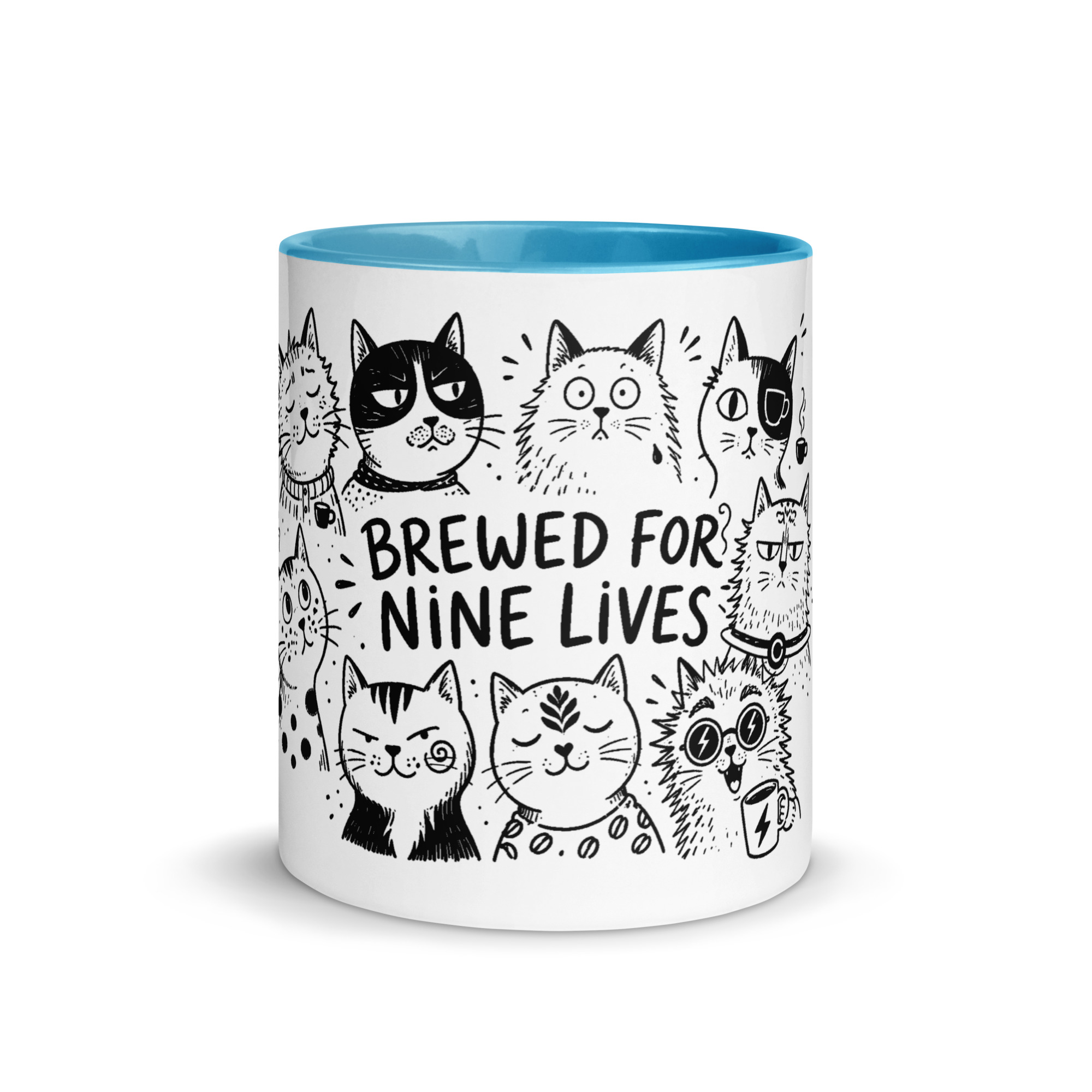 Brewed for Nine Lives Cat Mug with Color Inside - Image 30