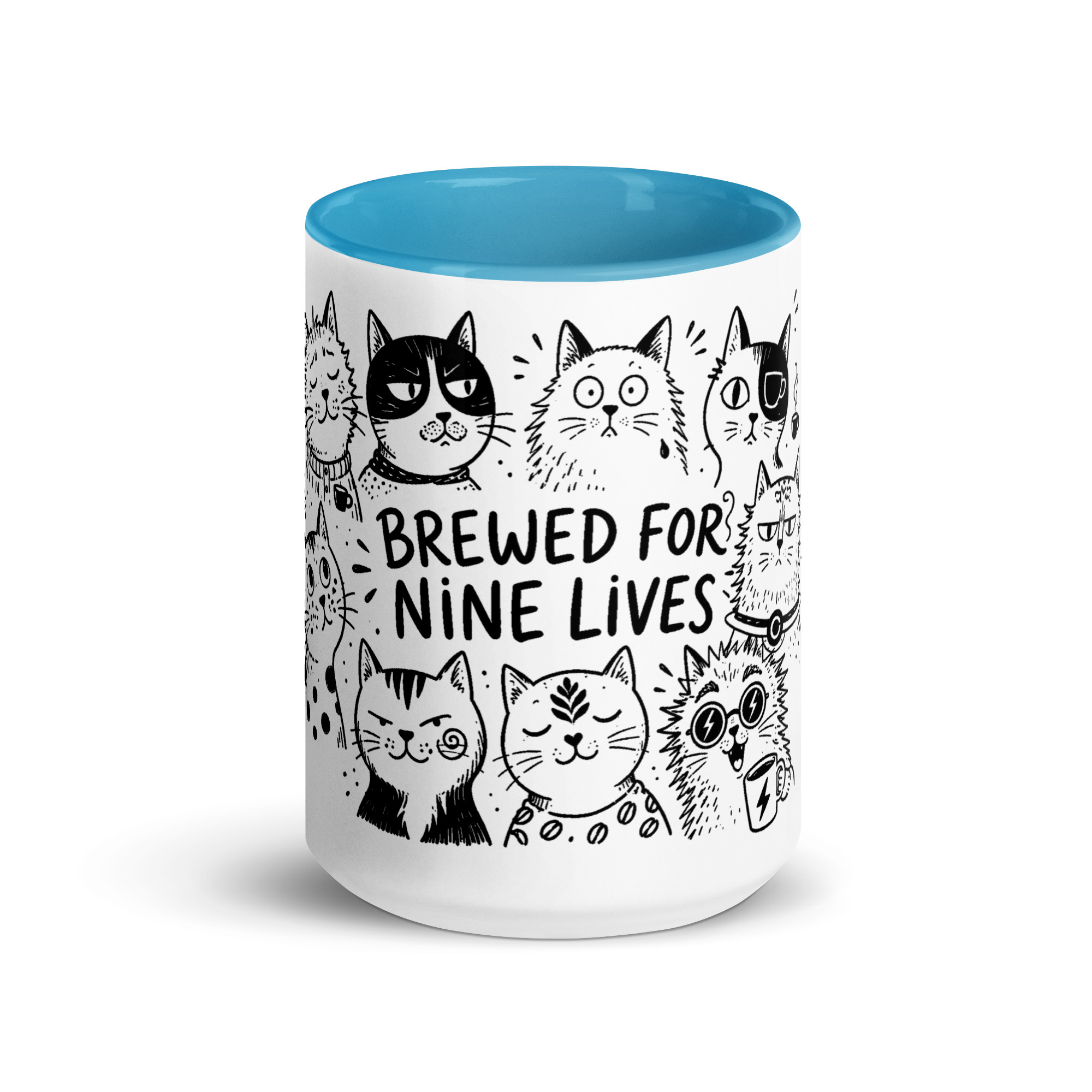 Brewed for Nine Lives Cat Mug with Color Inside - Image 33