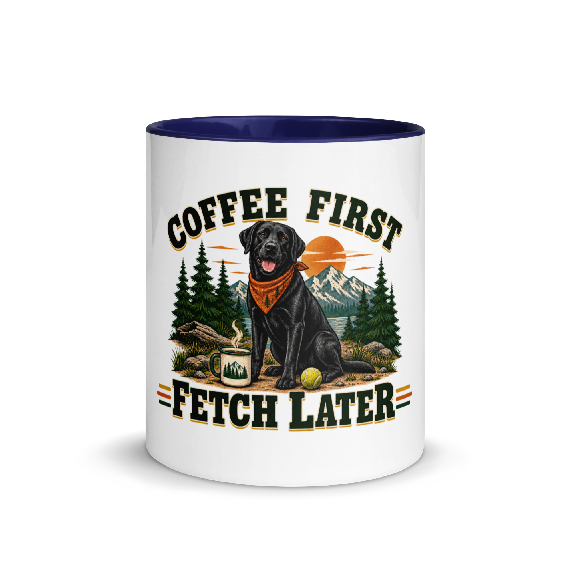 Coffee First, Fetch Later Black Lab Mug with Color Inside