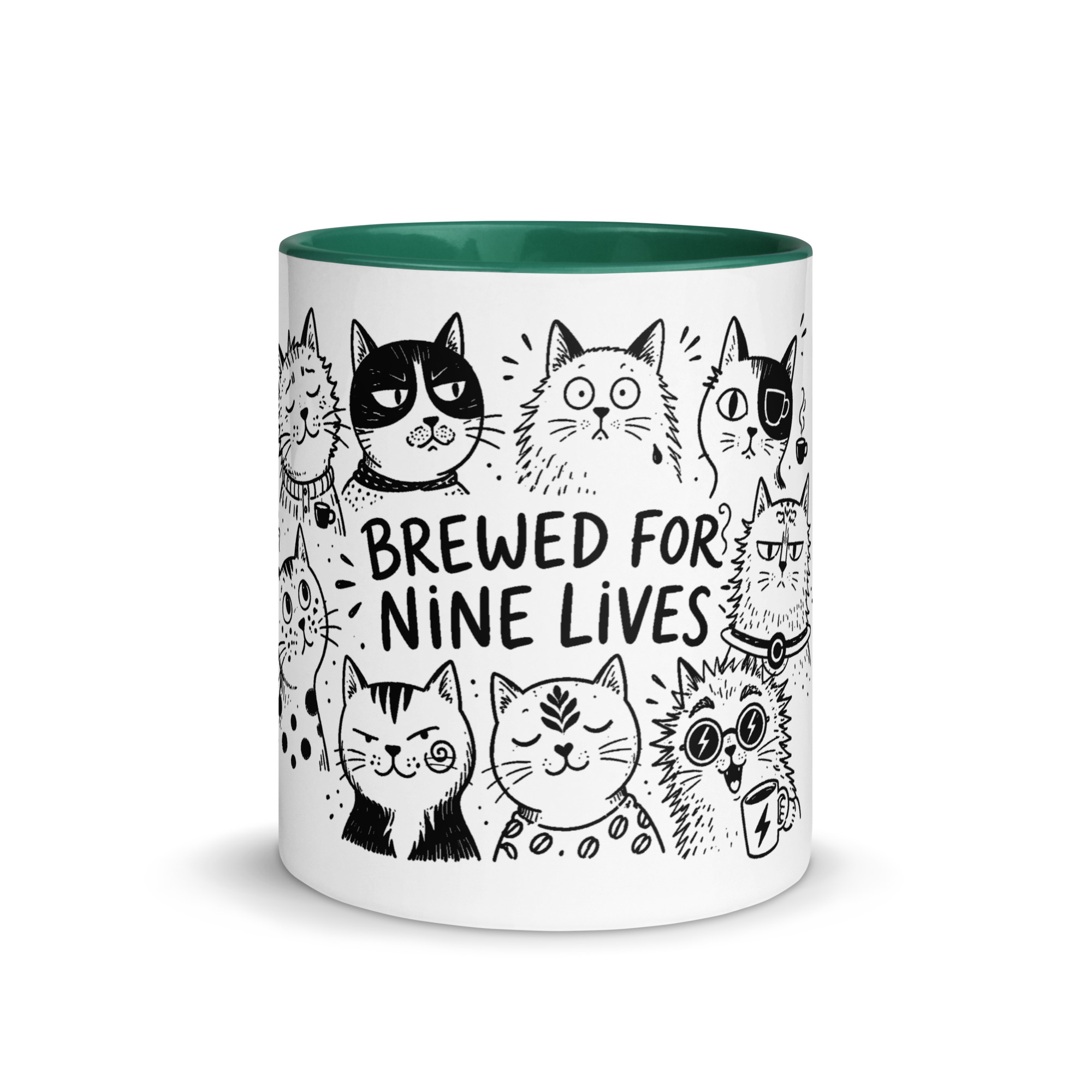 Brewed for Nine Lives Cat Mug with Color Inside - Image 21