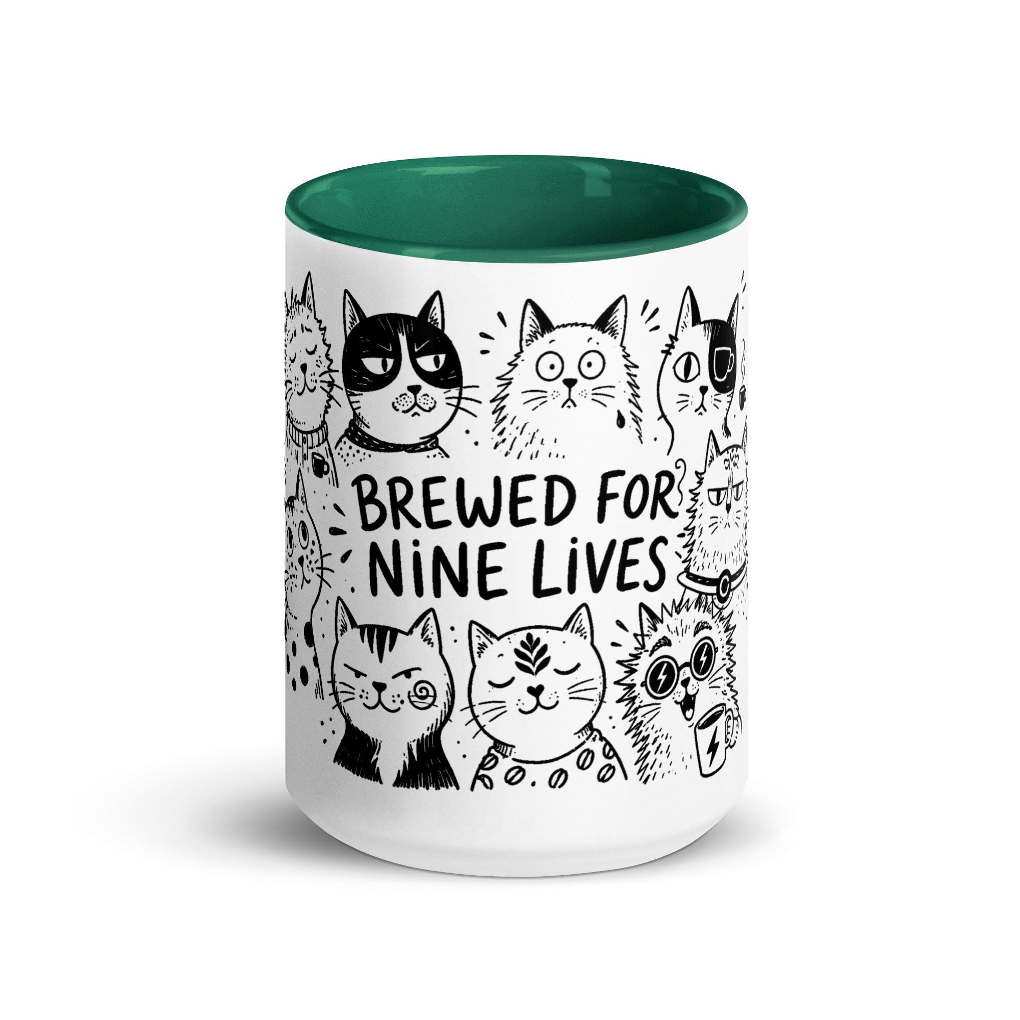 Brewed for Nine Lives Cat Mug with Color Inside - Image 24
