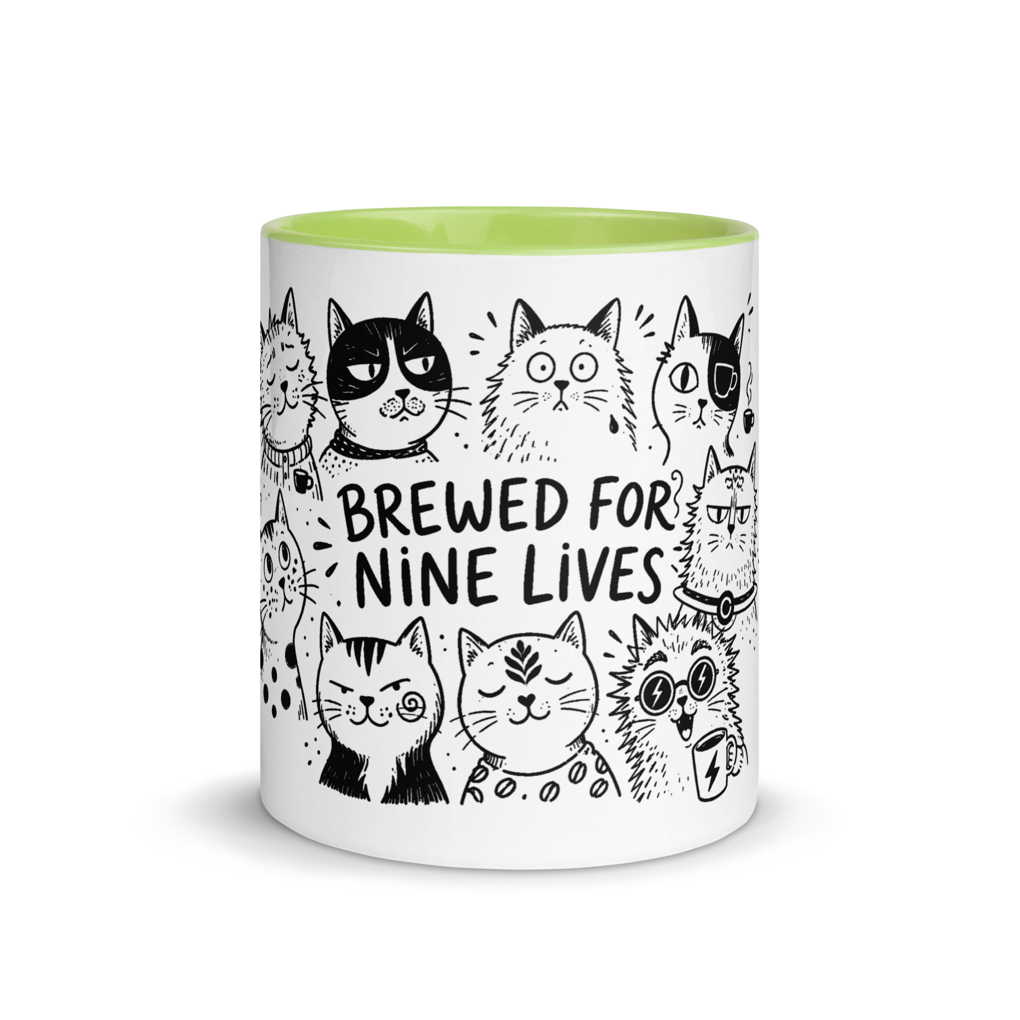 Brewed for Nine Lives Cat Mug with Color Inside - Image 45