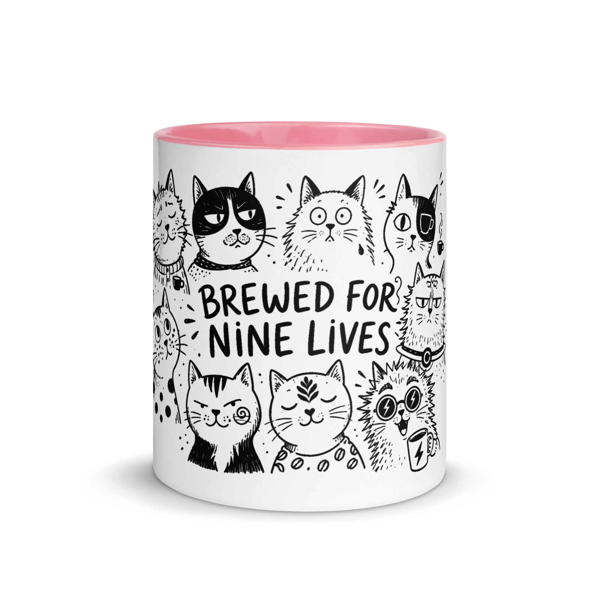 Brewed for Nine Lives Cat Mug with Color Inside - Image 36