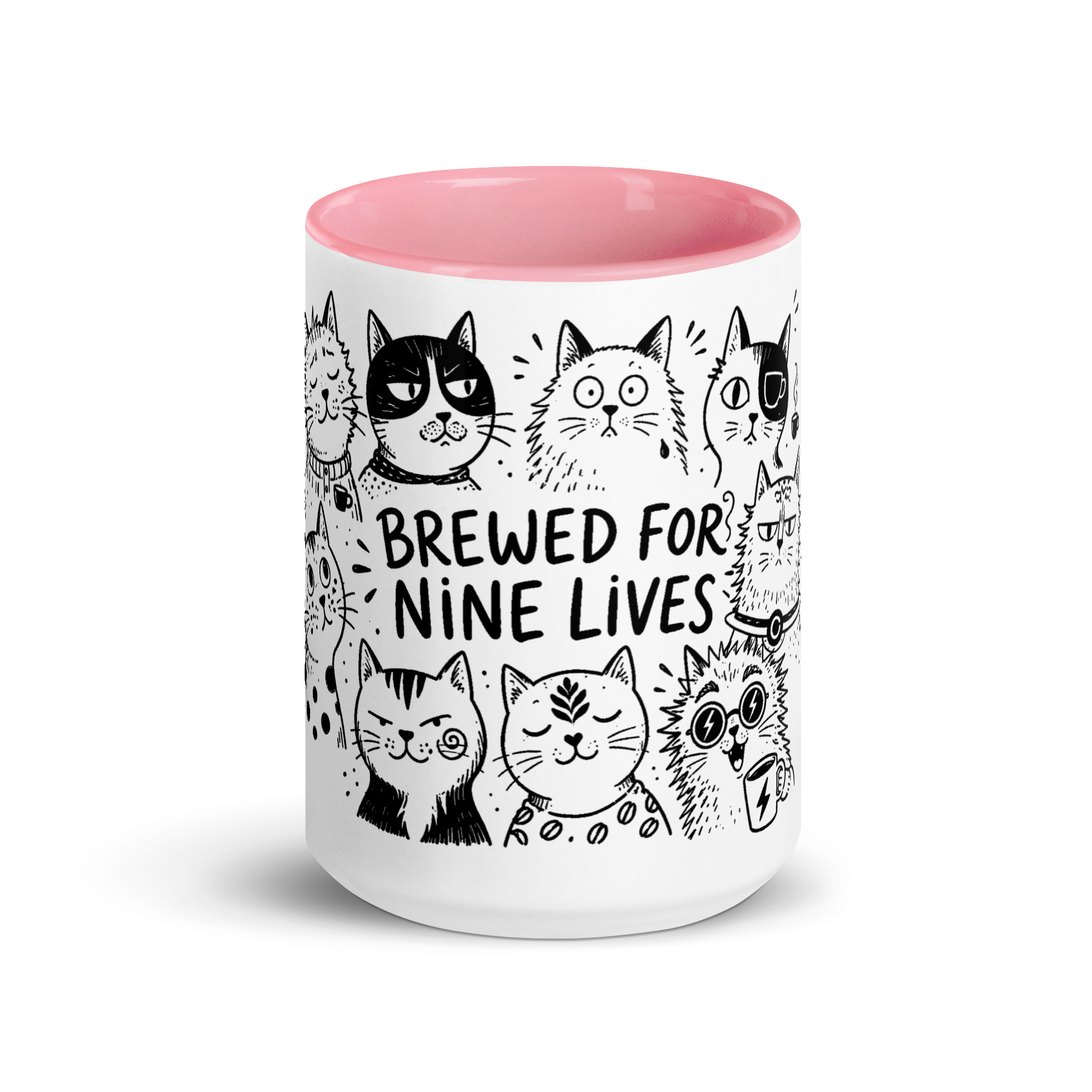Brewed for Nine Lives Cat Mug with Color Inside - Image 39