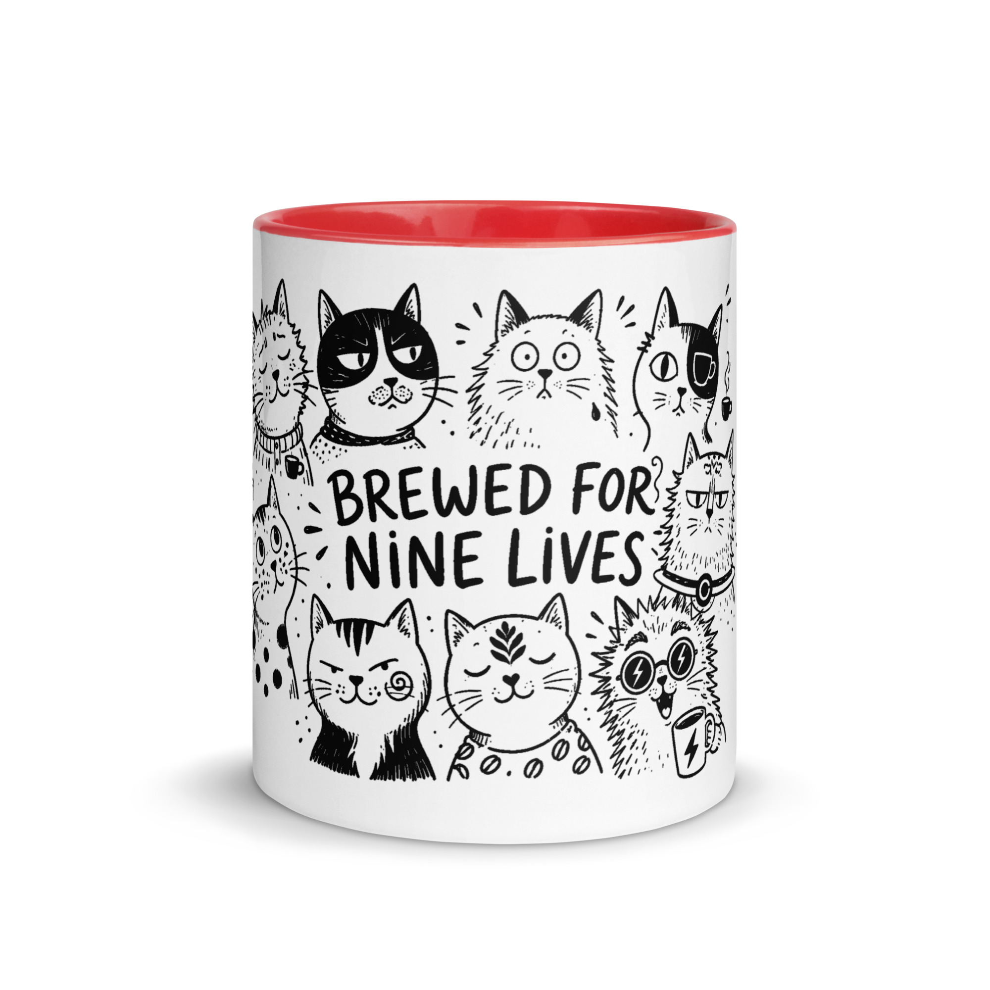 Brewed for Nine Lives Cat Mug with Color Inside - Image 15