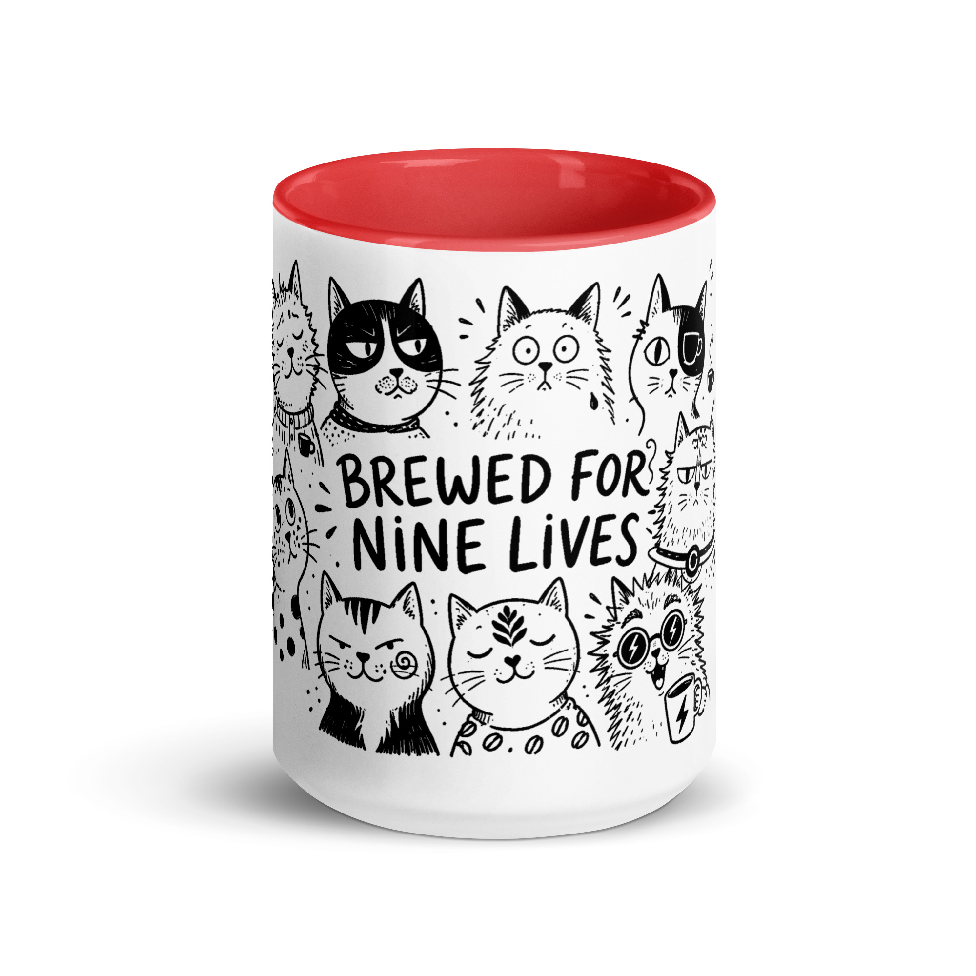 Brewed for Nine Lives Cat Mug with Color Inside - Image 18