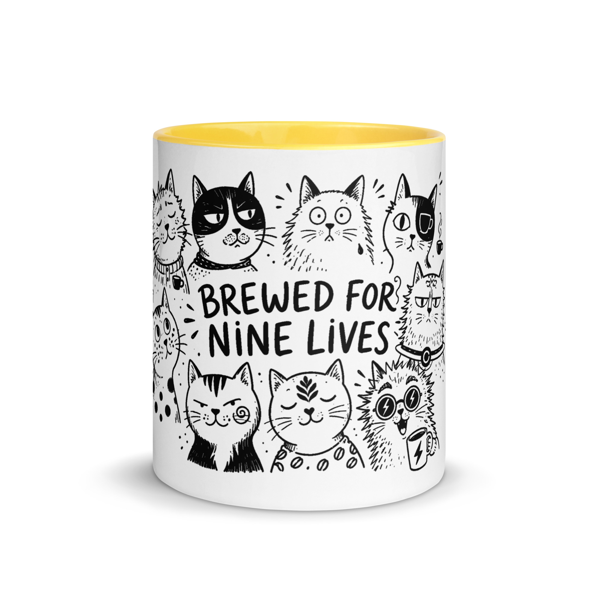 Brewed for Nine Lives Cat Mug with Color Inside